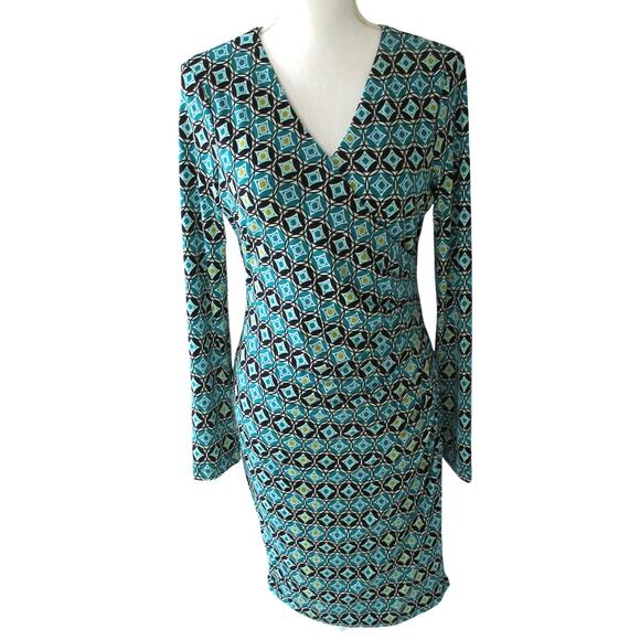 Calvin Klein Women's Multi Color Long Sleeve Stretch Zip Back Dress Size 10 - Picture 1 of 9